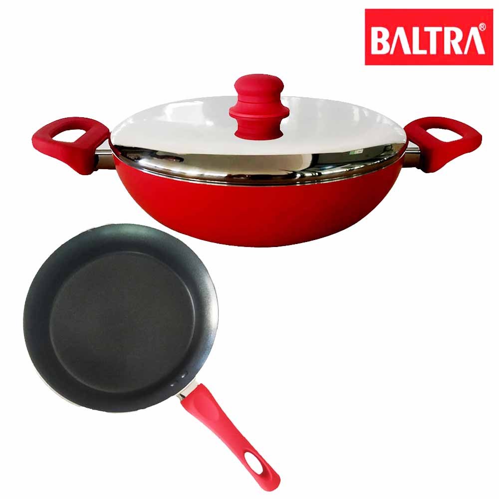 Baltra Non Sticky Induction Based 2 Set of Taper Pan 24cm, Kadahi 28cm with Lid